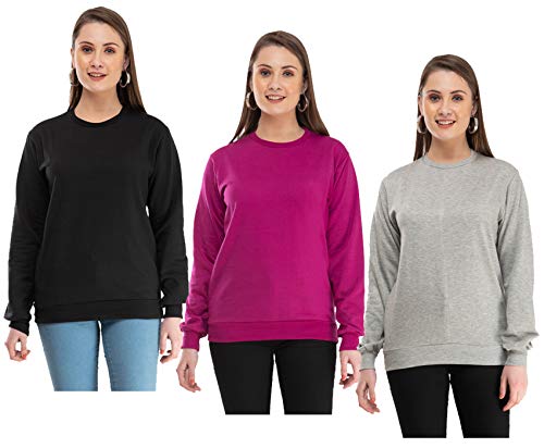 Image of IndiWeaves Women Fleece Warm Sweatshirt for Winters (XXXL,Grey,Purple,Black) Pack of 3