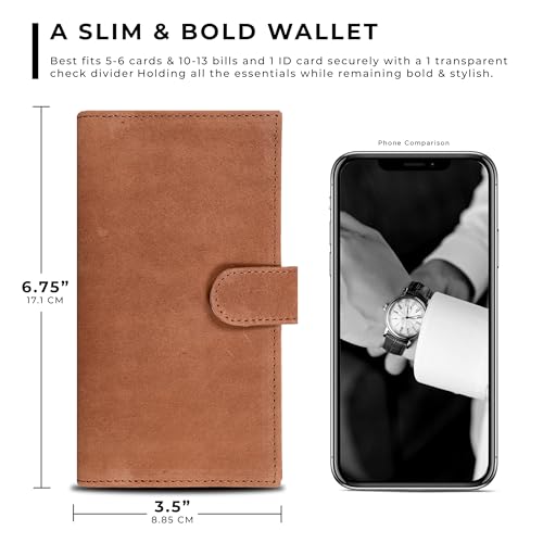 Image of Oak Leathers Checkbook Cover Slim Minimalist For Men with RFID Blocking Credit Card Holder Wallet (Vintage Cognac)