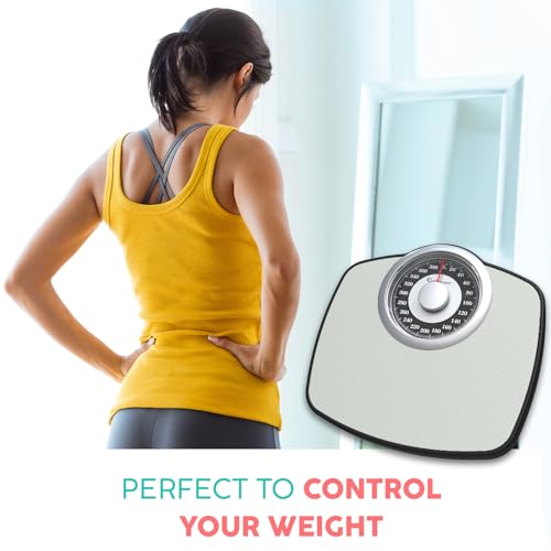 Adamson A25 Scales for Body Weight - Up to 400 LB - 5.3" Dial on 12.4" x 12" Platform - Anti-Skid Rubber Surface - High Precision Bathroom Scale Analog - Durable with 20-Year Assurance - Light Grey