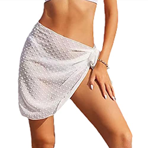 TBSCWYF Pareo de Playa de Mujeres Cubiertas Sarong Falda de Gasa de Bañador Traje de Baño para Mujer Vestido Envolvente Traje de Baño Chal de Gasa Pareo de Playa Falda de Pareo Tropical (Blanco2)