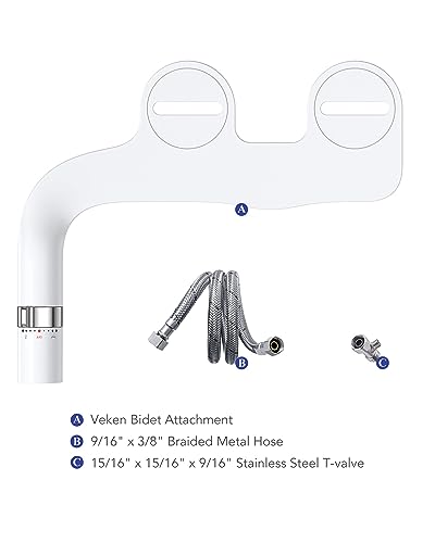 Veken Ultra-Slim Bidet Attachment For Toilet Dual Nozzle (Feminine/Posterior Wash) Hygienic Bidets For Existing Toilets, Adjustable Water Pressure Cold Water Sprayer Baday With Stainless Steel Inlet #TOP5