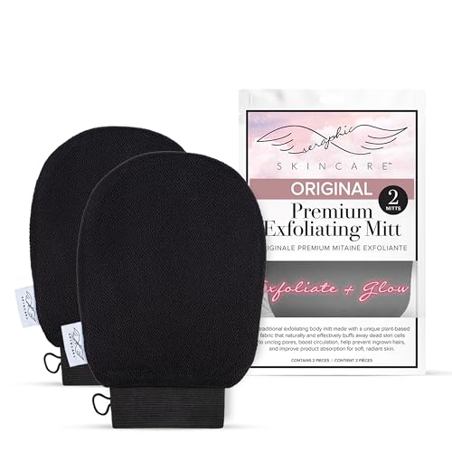 Seraphic Skincare Original Premium Exfoliating Mitt for Body (2pc) – 100% Vegan Viscose...