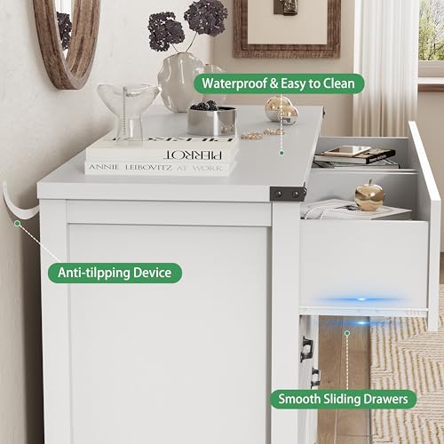 Image of Dresser for Bedroom with 6 Drawers, 54 inch Wide Wood Chest of Drawers with Deep Drawers & Mental Handle, Modern Dresser TV Stand, Wooden Closet Storage Organizer for Living Room, Hallway, Entryway, White