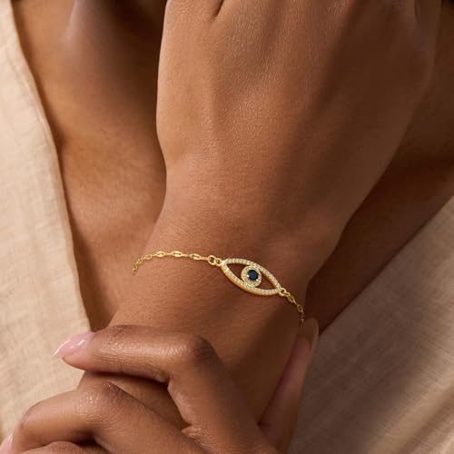 SUPNEER 18K Gold Evil Eye Bracelets for Women 5A Cubic Zirconia Blue Eye | Adjustable Link Bracelets Set, 2Pcs Protection, Jewelry Gift with Card for Mother's Day Christmas - image 3