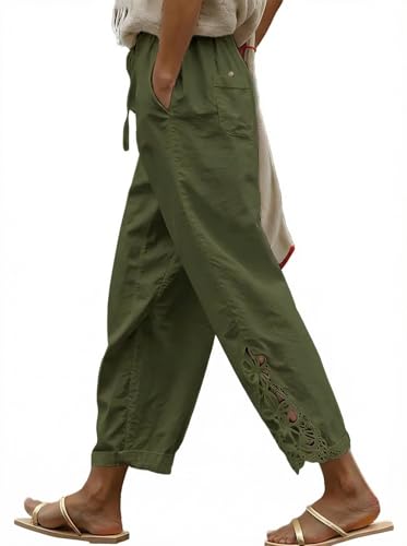 Image of Acelitt Women Casual Lightweight Drawstring Elastic Waist Pants with Pockets, S-XXL