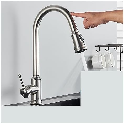 Smart Touch Kitchen Faucet - 360° Swivel Induction Mixer, Sensor Brushed Gold/Nickel, Dual Outlet, Modern Black Finish - Upgrade Your Smart Home Kitchen