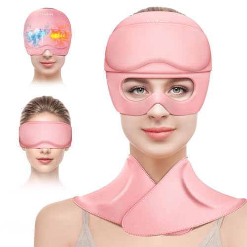Image of Migraine Relief Cap and Neck Ice Pack Wrap with Ice Eye Masks,3 in 1 Detachable Hot and Cold Therapy Headache Relief Cap for Headaches, Stiff Neck,Eye Fatigue, Tension and Pain Pink