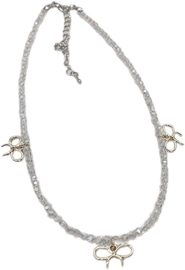 Necklace Simple Bowknot Charm Collar Clavicle Chain Crystal Beaded Choker Statement Jewelry