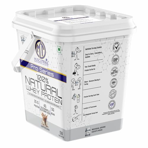 Image of MuscleTrail Pro Series Whey Protein, 50 Pouches, 25g Protein, Isolate Source, Low Carb, 4g Glutamine & Glutamic Acid, 5g BCAA (60 Serving, Strawberry)