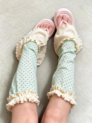 Image of YELAIVP Women Ruffle Leg Warmers Polka Dot Socks For Summer Outfits Beach Vacation
