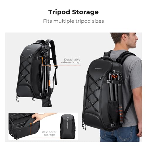 Image of K&F CONCEPT Camera Backpack,Camera Bags for Photographers 30L Large Capacity with Raincover and 16 Inch Laptop Compartment Compatible for Canon /Nikon /Sony /DJI Mavic Drone Travel