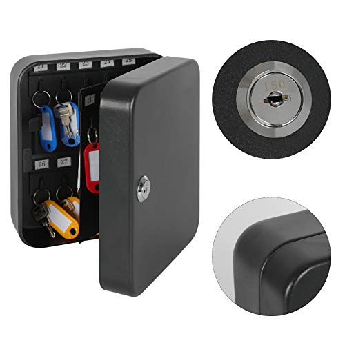 Image of KYODOLED Key Cabinet Wall Mount, Locking Key Organizer, Key Storage Lock Box with Key Lock, Lock Box for Keys, 30 Keys Hooks & Tags Key Lab,7.87 inch x 6.3 inch x 3.14 inch Black