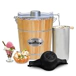 Elite Gourmet EIM402 Old Fashioned 4 Quart Vintage Wood Bucket Electric Ice Cream Maker Machine, *Bonus Classic Die-Cast Hand Crank for Churning, Uses Ice & Rock Salt Churns Ice Cream in Minutes, Pine