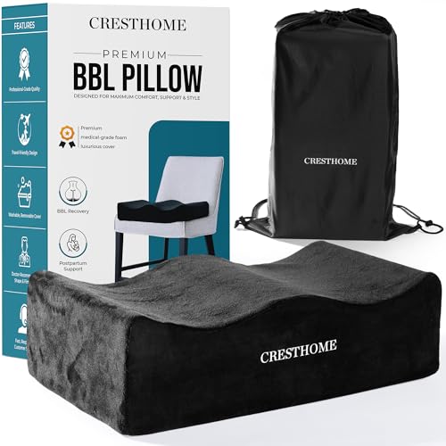 CrestHome Lightweight BBL Pillow After Surgery to Heal Faster & Protect Shape BBL Recovery Memory Foam Cushion with 250lbs Support Velvet Cover & Non-Slip Bottom for Ultimate Comfort & Stability