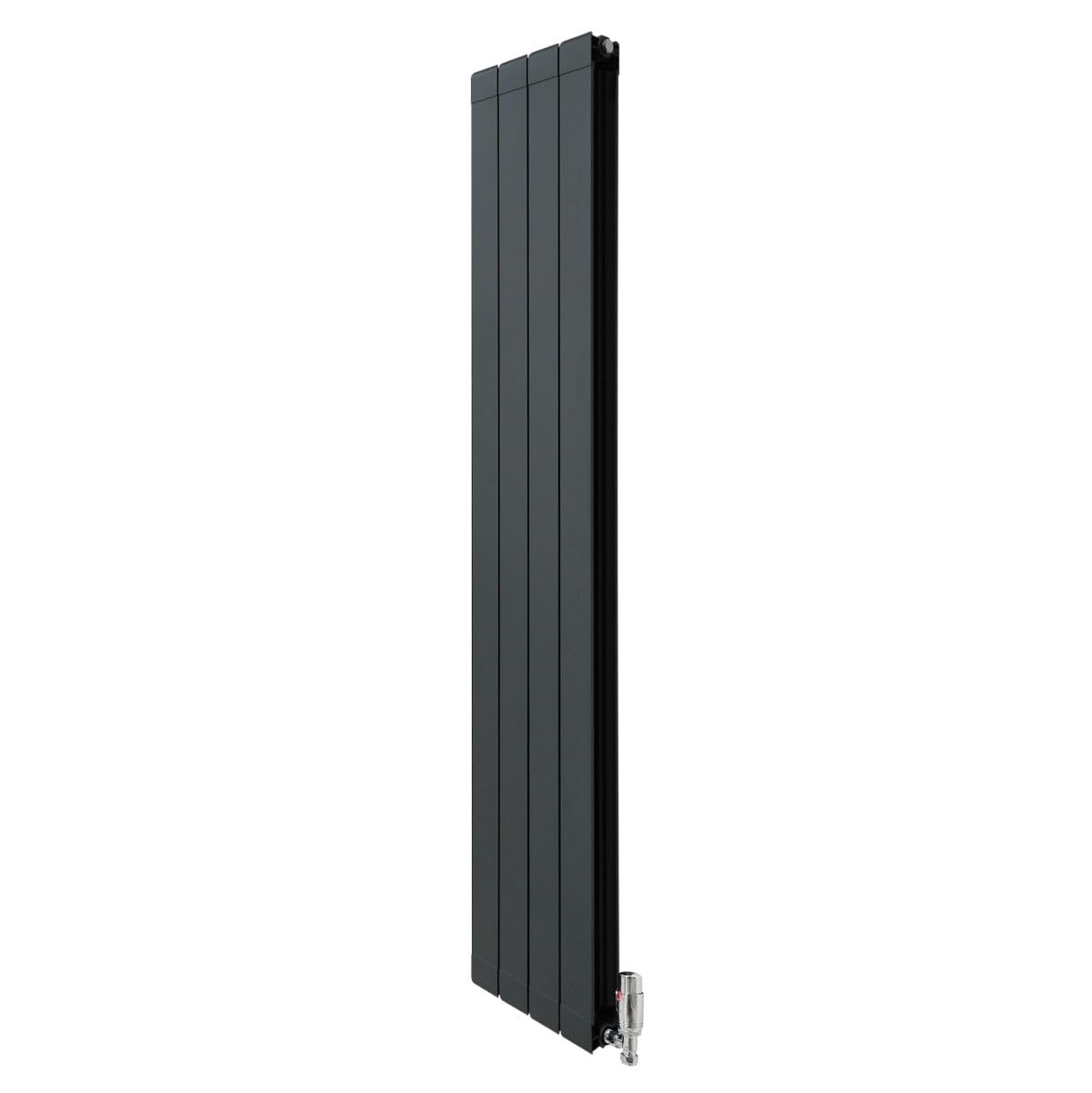 Radiatore Verticale Ovale Con Specchio 1800x380 Mm - Acciaio Carbonio, Nero, Con Valvole