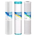 PUREPLUS 4.5"x 20" 3-Stage Whole House Water Filter Cartridge Combo Kit with Sediment, KDF & Granular Activated Carbon, and Activated Carbon Block Filter - 5 Micron Water Filtration Replacement Kit