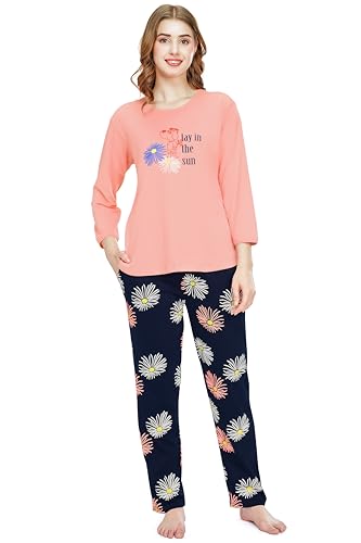 Image of ZEYO Night Suit for Women's Printed Cotton Night Dress of Top and Pajama Set (Available in Plus Size)