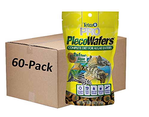 Tetra PRO PlecoWafers, Nutritionally Balanced Vegetarian Fish Food, Concentrated Algae Center (1 CASE of 60 Packs of 5.29 OZ Packages)
