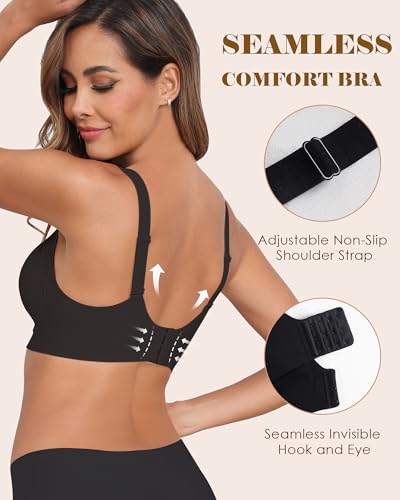 Image of Wireless Bras for Women Soft Support Seamless Bras V Neck Comfort Push Up Bralettes No Underwire Bras
