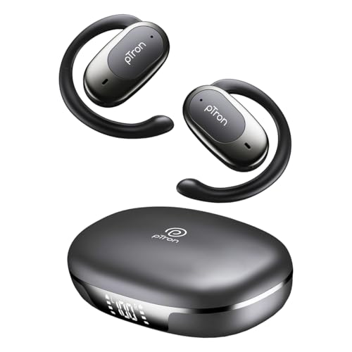 pTron Bassbuds Senz Open Ear Wireless Earbuds, SafeBeats Design, Dual HD Mics & AI-ENC for Clear Calls, 50hrs Playtime, 13mm Dynamic Drivers, BT6.0 Headphones, Type C Fast Charging & IPX5 (Black)