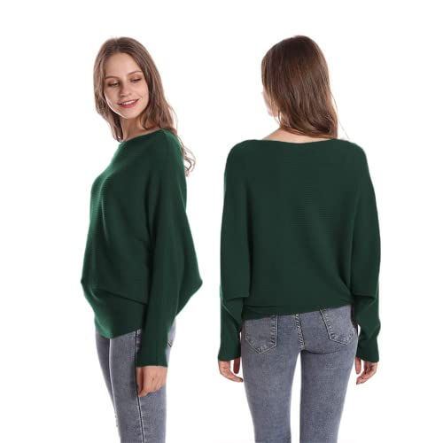 Image of FULIER Women Oversized Boat Neck Batwing Sleeves Dolman Knitted Sweaters Lightweight Pullovers Tops One Size