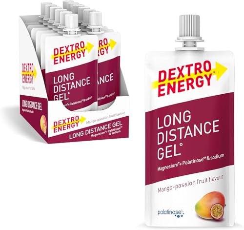 Dextro Energy Long Distance Gel Mango Passionfruit + Magnesium und Natrium - 12x50ml (12er Pack) - High Carb Energy Gel mit Palatinose und Elektrolyte