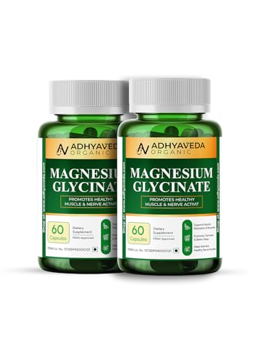 Image of Magnesium Glycinate - 550 mg per Capsule (121 mg Elemental Mg) - Supports Muscle Relaxation, Nerve Health & Better Sleep - 60 Veg Capsules - Pack of 2 - FSSAI Approved