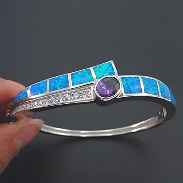 Mooie 925 Zilveren Vrouwen Sieraden Blue Opal Bangle Amethist Steen 60X67 MM binnenmaat