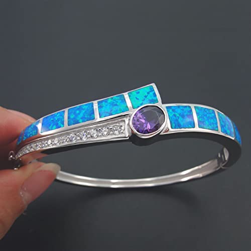 Opale Bleue pour Femmes, bracelet améthyste véritable et jonc argent 925