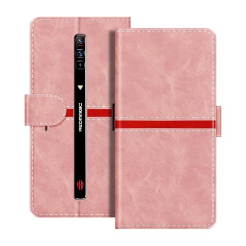 ESACMOT ���U�[�E�H���b�g�P�[�X ZTE Nubia Red Magic 6S �Ƃ̌݊������� ���X�g���C�v�f�U�C�� �J�[�h���[�t�� �}�O�l�b�g���蒠�^�J�o�[ (�s���N)