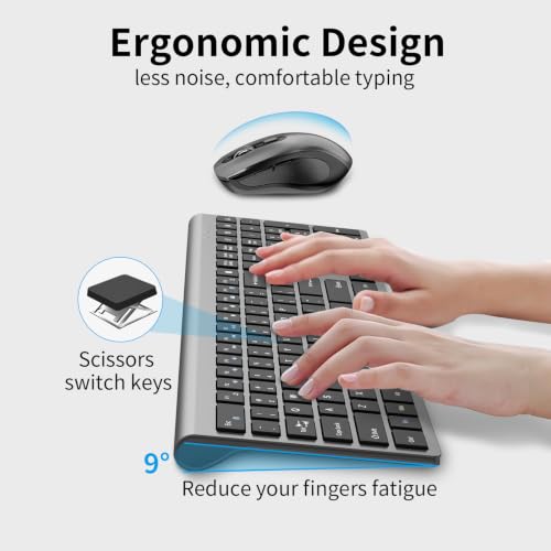 Combo de teclado inalámbrico y mouse ajustable gris Acozykitten de 2.4 G para laptop y PC 3