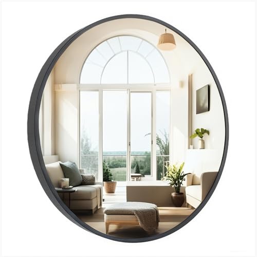 moderntop Miroir de Salle de Bain Rond de 50 cm avec Cadre en Aluminium Noir | Miroir Mural | Verre HD pour Salle de Bain, Chambre à Coucher, Salon et Couloir