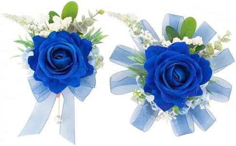 Royal Blue Corsage and Boutonniere Set for Bride Groom Bridesmaid...