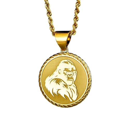 Collier pendentif gorille en argent plaqué or et sa chaîne corde de 45 cm pour homme et femme
