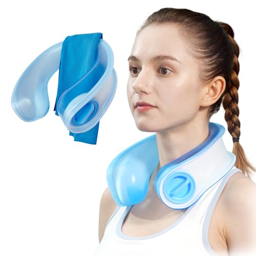 samply 首と肩用アイスパック、怪我、腫れ、痛みの緩和のための再利用可能なコールドパック、ウェアラブルネッククーラータオル、ライトブルー