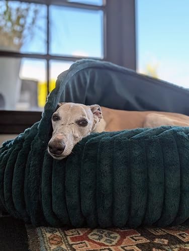 EDEL&SCHNELL Hundebett Bezug 125 cm dunkelgrün | Wechsel- & Ersatzbezug aus weichem Kunstfell mit Deckel | passend für Hundebett Flocke & als gemütliche Hundehöhle