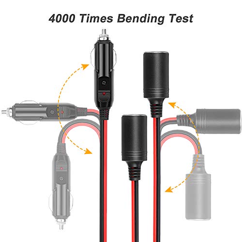 [Upgraded Version] Electop 1 To 2 Car Cigarette Lighter Splitter Adapter Power Charger Port, 12V 24V Plug Socket 2-Way Splitter Y Adapter, 10 Inch Cigarette Lighter Extension Cord 16Awg With 15A Fuse #TOP5