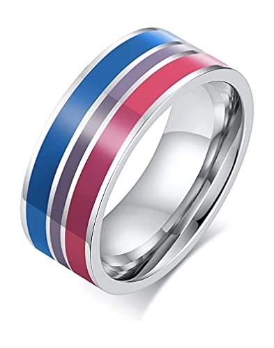 Bisexual Flag Ring. Bi Pride Pride Stainless Steel Ring With Enamei Colors (Pink, Purple & Blue) - Lgbtq Bi Pride Jewelry (7) #TOP30