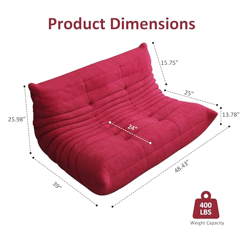 Image of Giant Bean Bag Chair for Adults - Cozy Loveseat Fireside Accent Chair with Memory Foam,Comfy Lazy Oversized Floor Sofa Couch Boneless Chaise Lounge for Living Room Bedroom Gaming Room (2 Seater)