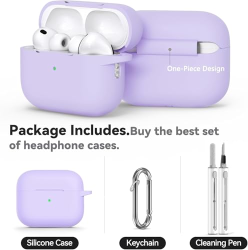 Image of Meyaar for AirPods Pro 3 Case 2025 with Cleaner Kit,Soft Silicone Protective Cases for Apple AirPods Pro 3rd Generation Case for Women Men,AirPod Pro 3 Cases Cover Accessories with Keychain(Purple)
