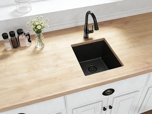 Black Bar Sink, 13" x 15" x 10" Undermount Kitchen Sink, 13 Inch Small and Deep Single Bowl Granite Composite Kitchen Sink with Accessories, 13 x 15 Matte Black Quartz Stone Bar Sinks