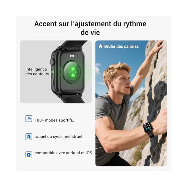 Montre Connectée Homme Femme avec Appels Bluetooth, Écran 1,91″ HD, Fréquence Cardiaque & SpO₂, 120+ Modes Sportifs, Suivi Sommeil & Podomètre, Étanche IP68, Lampe Torche, 2 Bracelets, Android & iOS