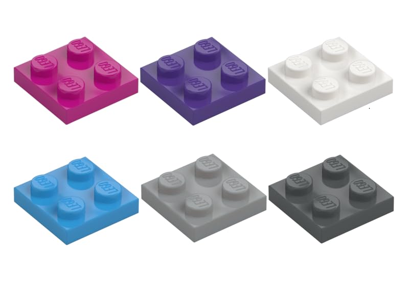 LEGO 2x2 Plates 3022 Mixed Colour Pack, 60 Genuine Bricks, White, Dark Purple, Light Bluish Gray, Dark Azure, Dark Bluish Gray & Medium Lavender