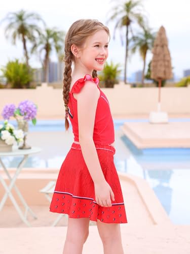 Image of WonderBabe Swimsuit for Girls Fancy Dress Up Swimsuits Party Bathing Suits Set for Toddler Girls Size 5t 6t Red