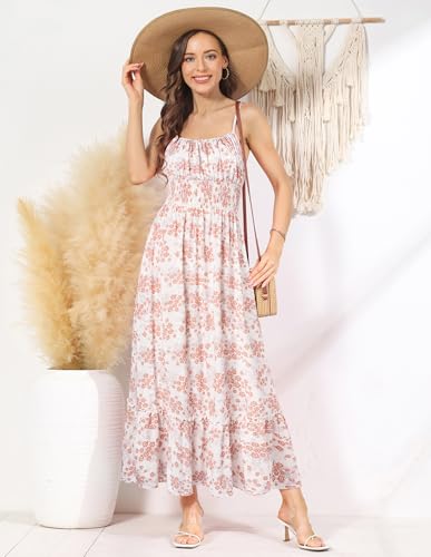 GRACE KARIN Summer Dresses for Women 2026 Vacation,Smocked Floral Maxi Dresses,Boho Beach Long Sundress Beige Floral XL — view 3