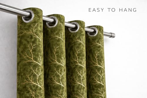 Image of Bilji Pattern Velvet 9 Feet Blackout Curtain Panels, 70% Light-Blocking Heavy Thermal Insulated Drapes Golden Foil Set of 1 (274 * 121cm, Green)