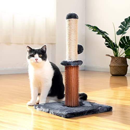 VANTHEIR Cat Scratching Post Tower, 52cm Tall Sisal Cat Claw Scratcher for Small Cats, Perfect for Indoor Kitten Cat Activity Center with Danging Ball , Square Cactus Cat Scratcher (Light Grey)