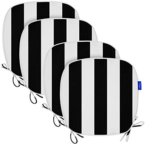 Outdoor Chair Pads Seat Cushions U Shape Home Chair Cushion for Garden Patio (Set of 4, Black Stripe)