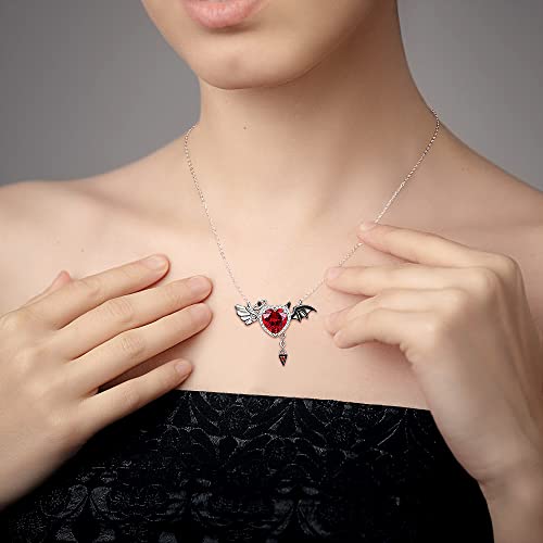Half Angel Half Devil Necklace Angel and Devil Symbol of Love Necklace Pendant Wings Demon Sterling Silver Halloween Bat Jewelry2