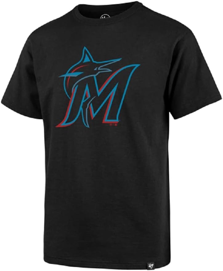 47 MLB Men's Imprint Match Team Color Primary Logo Word Mark T-Shirt (Miami Marlins Black, Medium)